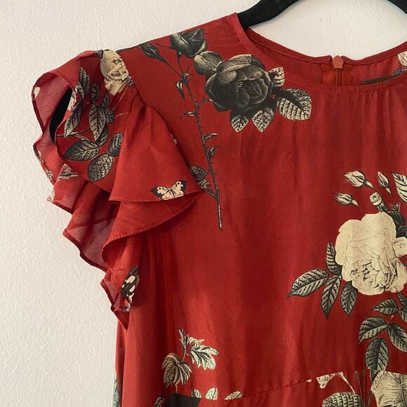 NWOT Biyan Red Rose Print 100% Silk Maxi Dress Romantic Flowy Women's size Small - Picture 3 of 15